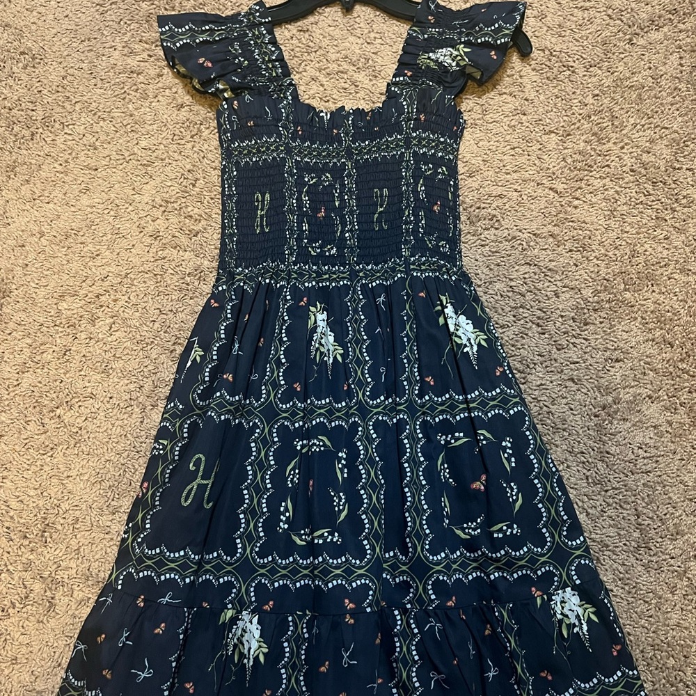 Hill House nap dress floral Details XXS New navy blue floral navy trellis dress